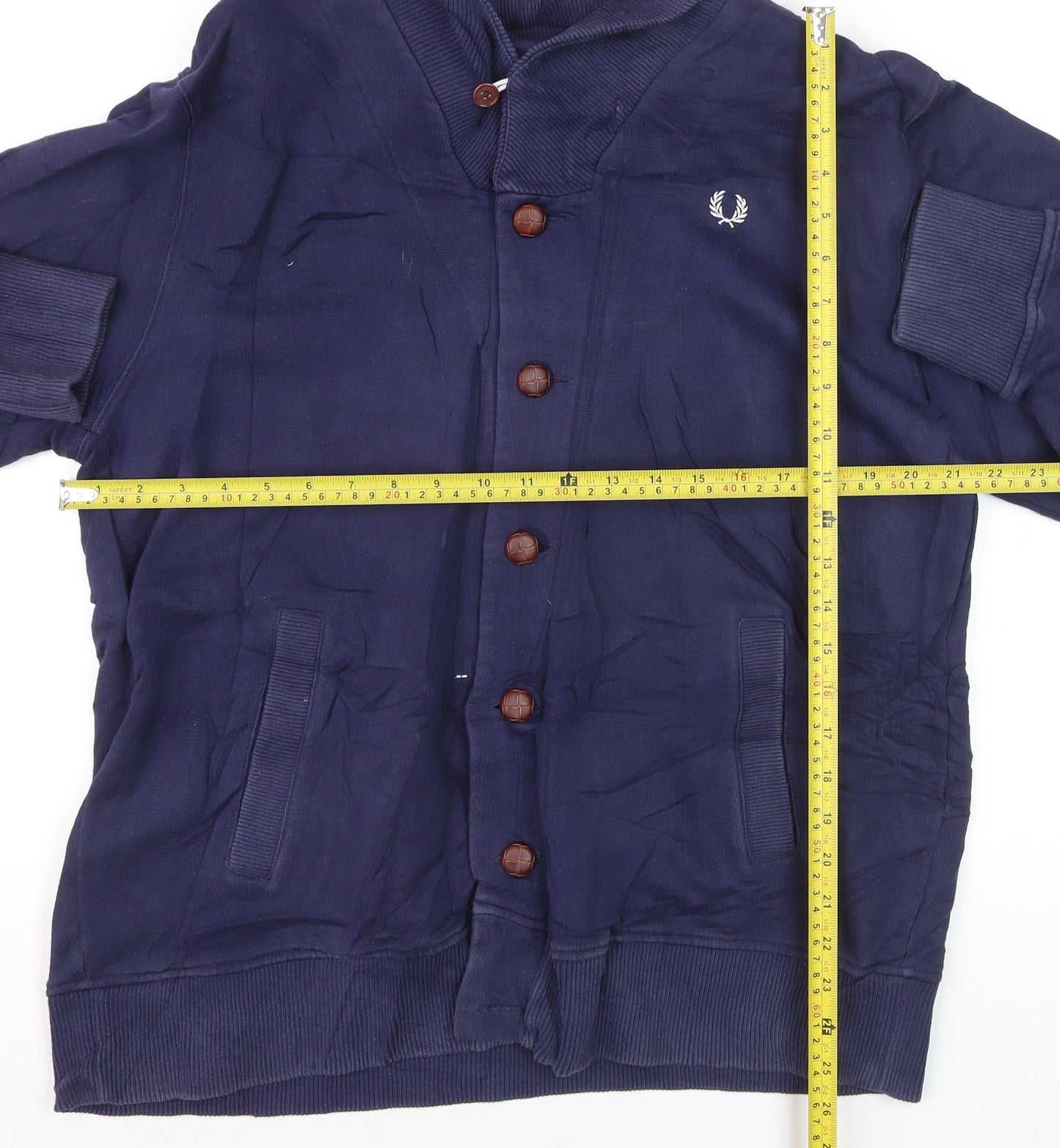 Fred Perry Men's Blue XL Button Cardigan Jumper High Neck Cotton