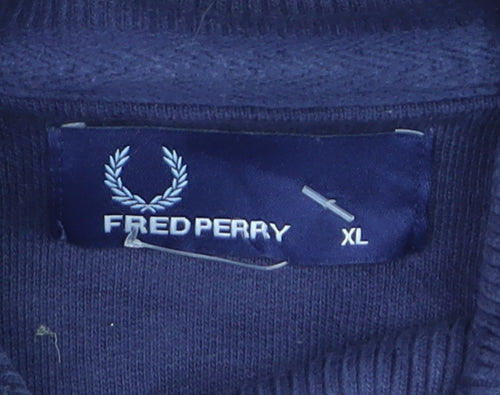 Fred Perry Men's Blue XL Button Cardigan Jumper High Neck Cotton