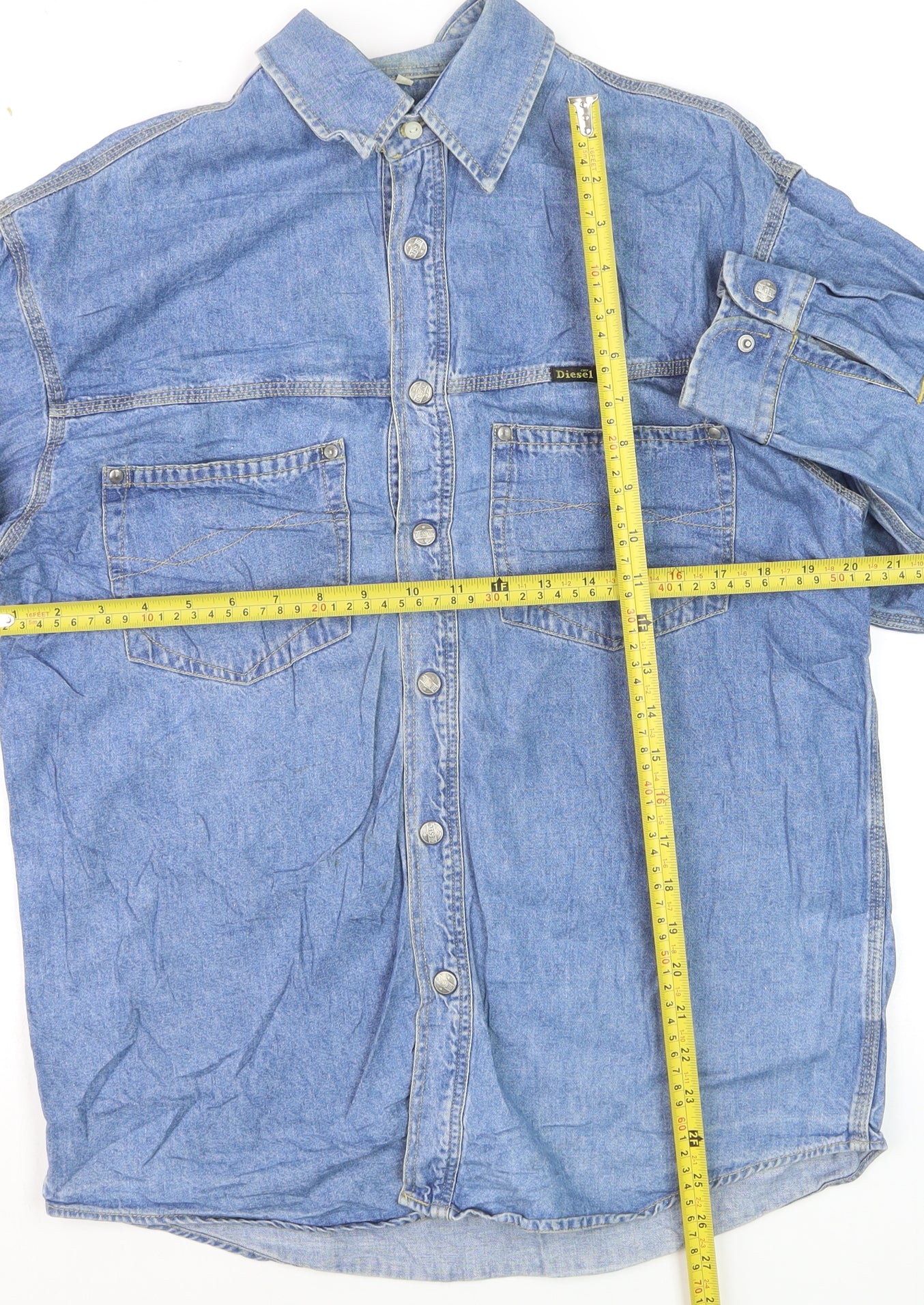 Diesel Mens Blue Denim Regular Fit Long Sleeve Shirt Size M