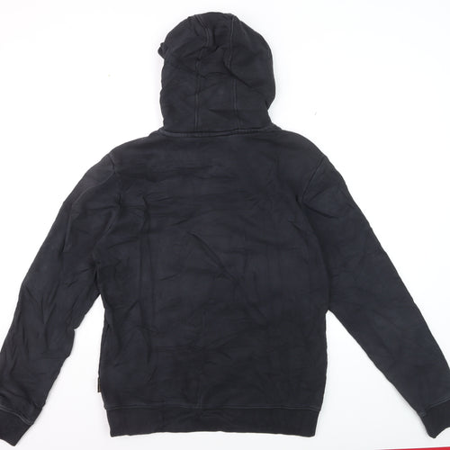 Napapijri Men Black Pullover Hoodie M Logo Graphic Cotton Fleece