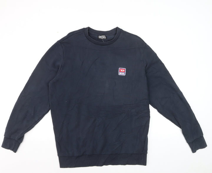 Diesel Mens Blue Crew Neck Logo Pullover Sweatshirt Size L