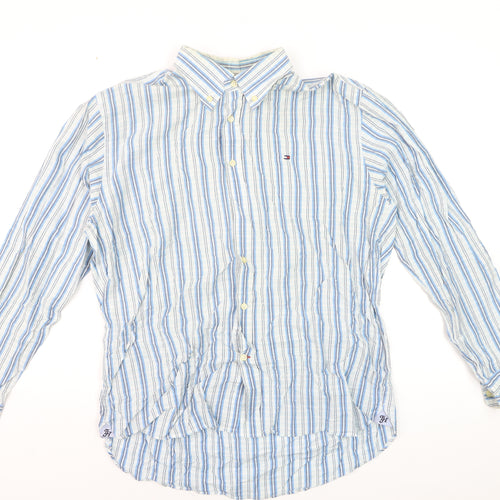 Tommy Hilfiger Men Blue Striped Cotton Long Sleeve Button-Up Shirt L