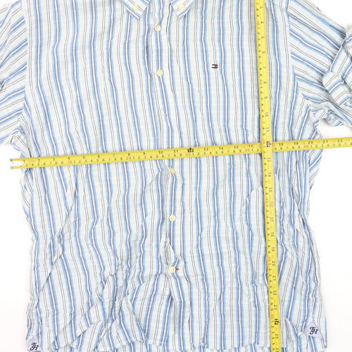 Tommy Hilfiger Men Blue Striped Cotton Long Sleeve Button-Up Shirt L