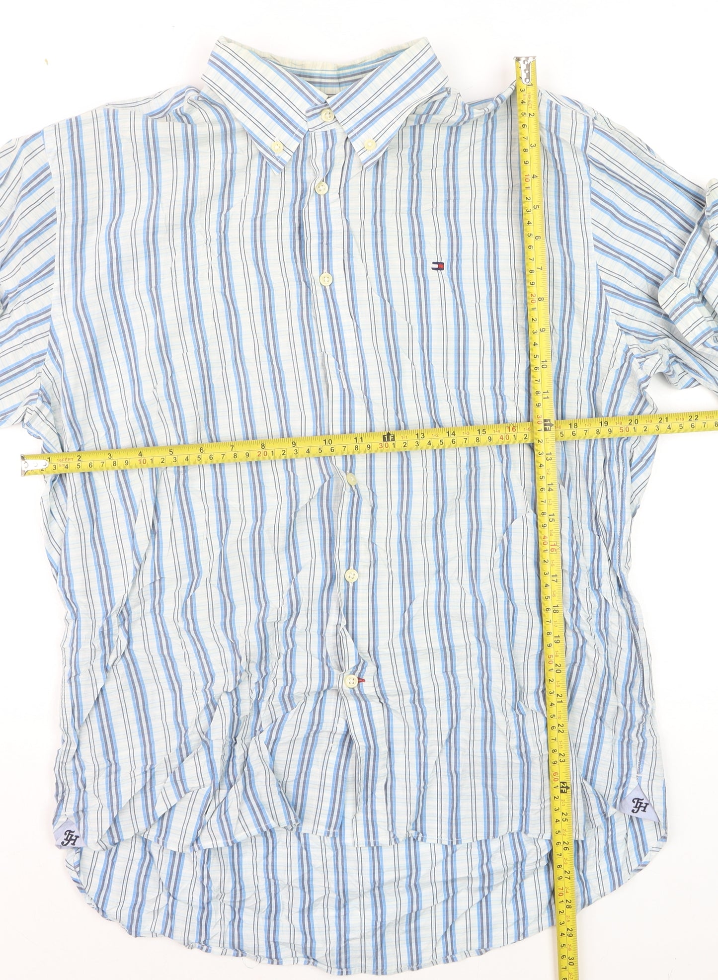 Tommy Hilfiger Men Blue Striped Cotton Long Sleeve Button-Up Shirt L
