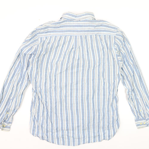 Tommy Hilfiger Men Blue Striped Cotton Long Sleeve Button-Up Shirt L