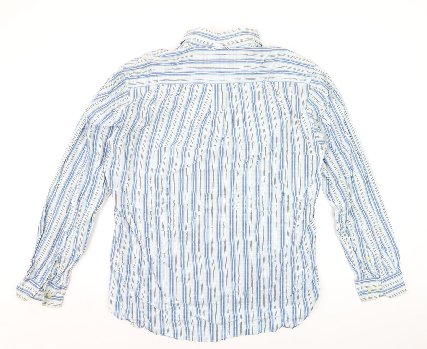 Tommy Hilfiger Men Blue Striped Cotton Long Sleeve Button-Up Shirt L