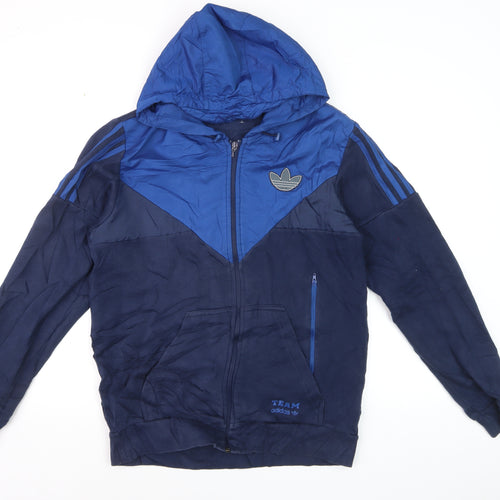Adidas Men's Blue Hooded Track Jacket M Colourblock Full Zip Retro Sportswear