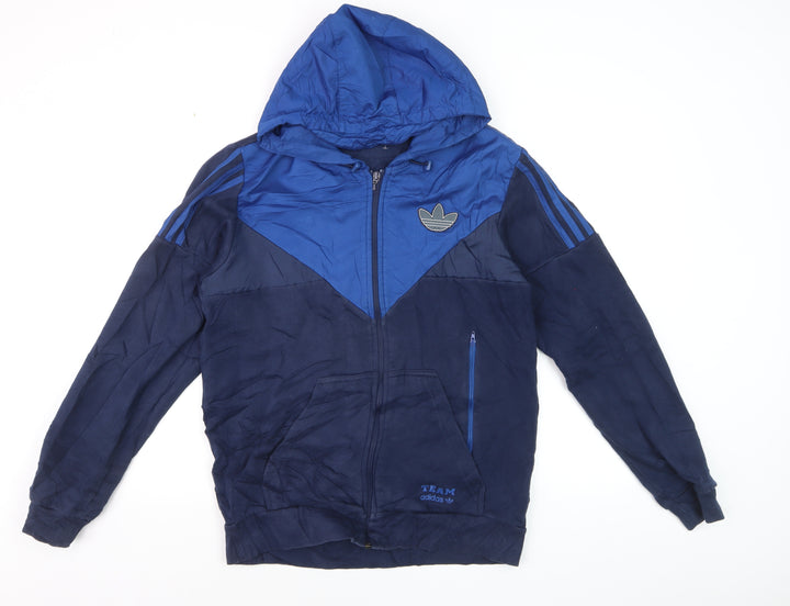 Adidas Men's Blue Hooded Track Jacket M Colourblock Full Zip Retro Sportswear
