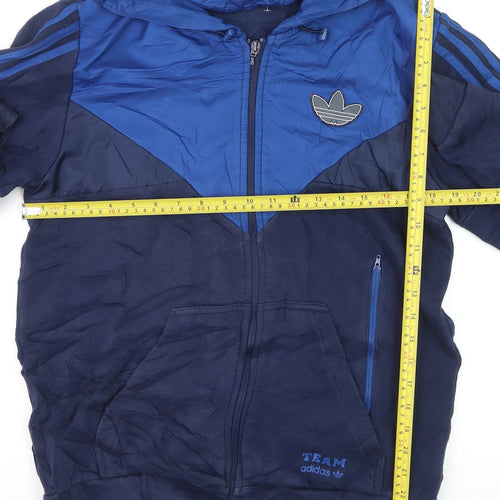 Adidas Men's Blue Hooded Track Jacket M Colourblock Full Zip Retro Sportswear