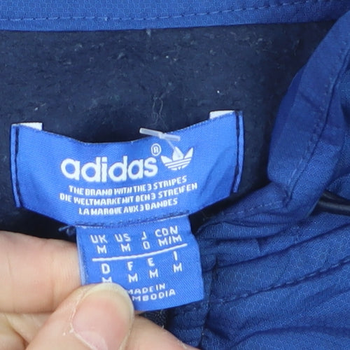 Adidas Men's Blue Hooded Track Jacket M Colourblock Full Zip Retro Sportswear