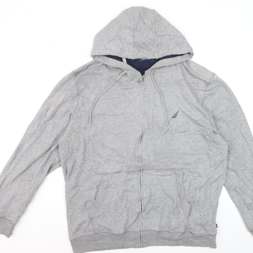 Nautica Men's Grey XL Full Zip Hoodie Lightweight Cotton Blend