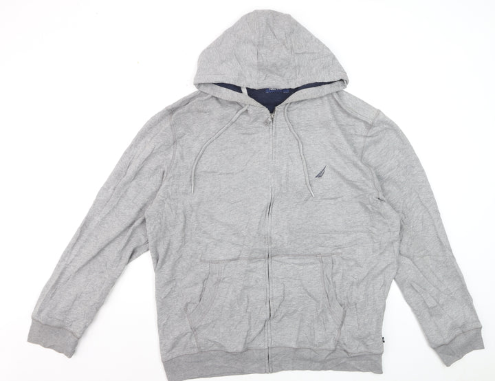 Nautica Men's Grey XL Full Zip Hoodie Lightweight Cotton Blend