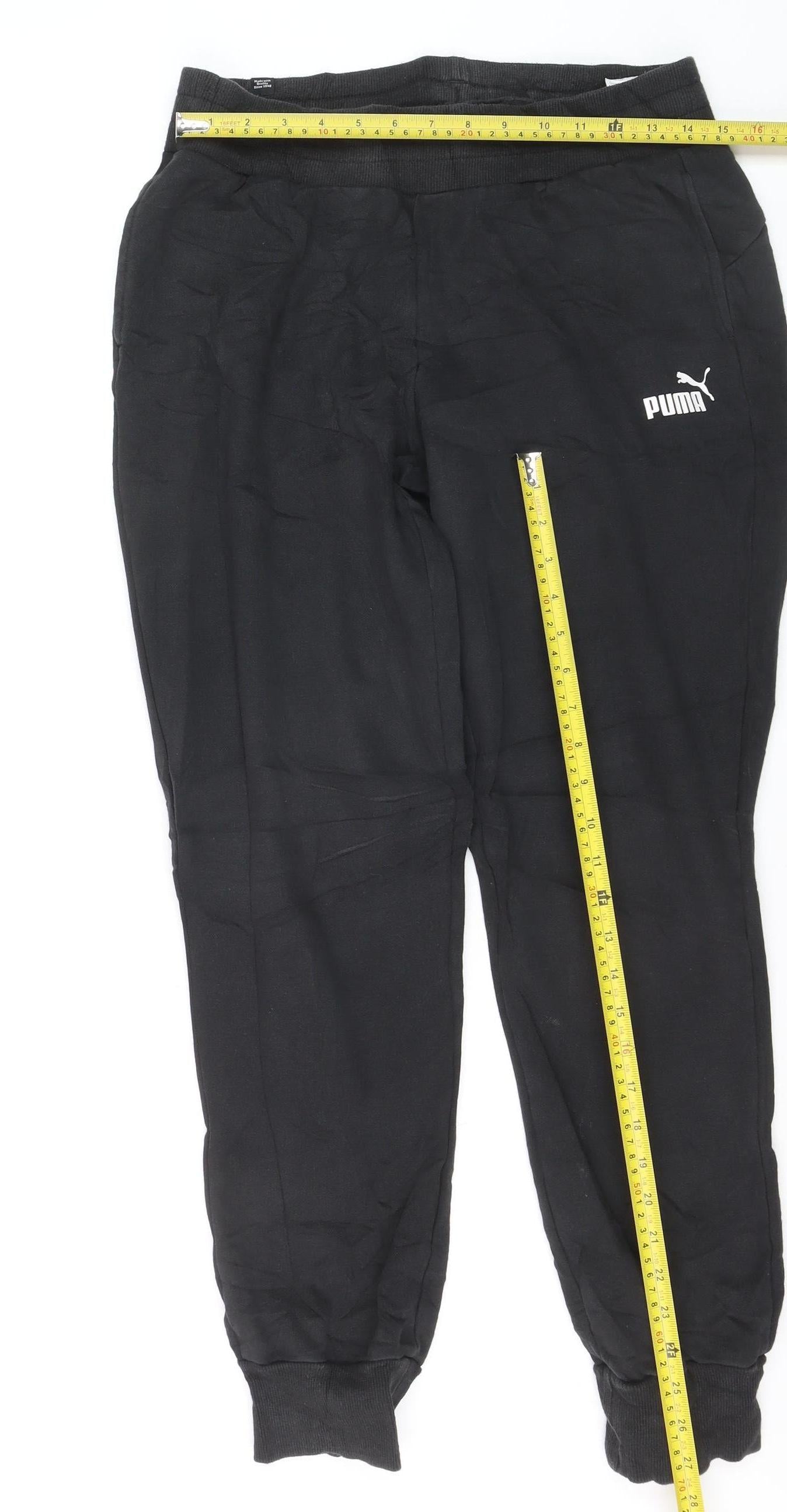 Puma Men Black Jogger Sweatpants M Elastic Waist Tapered Fit