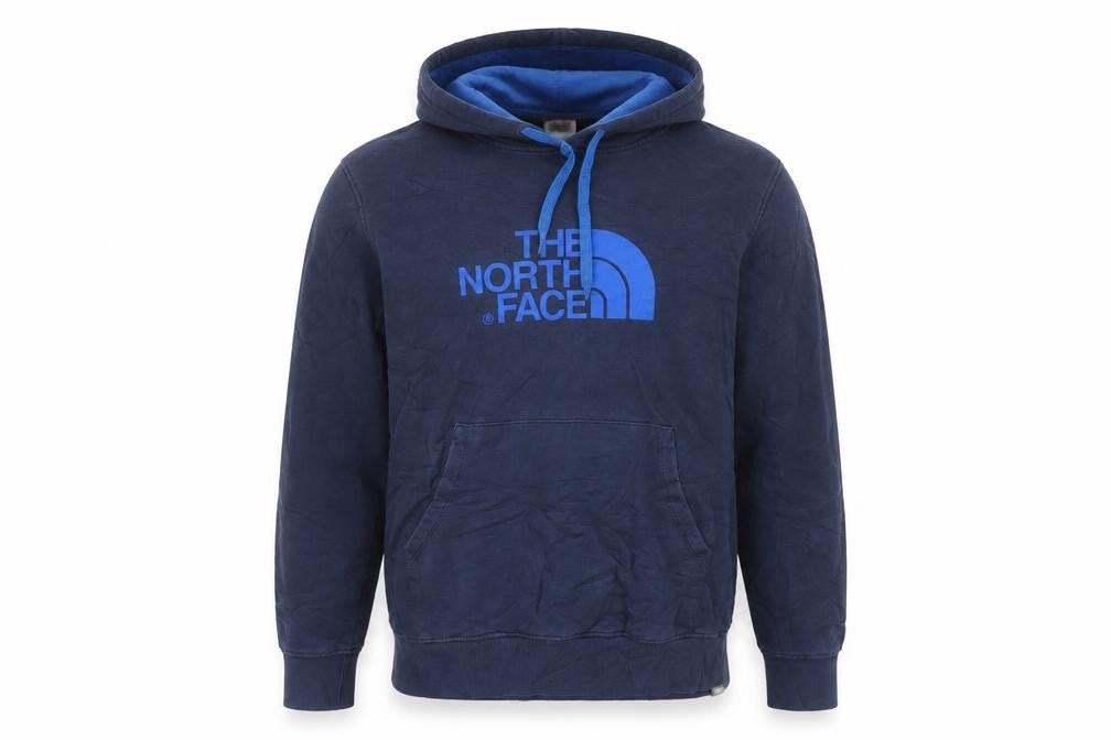 Front view of The North Face Men's Blue Pullover Hoodie L Outdoor Graphic