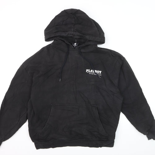 Playboy Men's Black Pullover Hoodie Small Graphic Print Cotton Blend