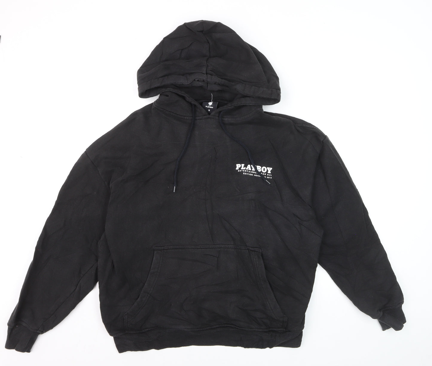 Playboy Men's Black Pullover Hoodie Small Graphic Print Cotton Blend