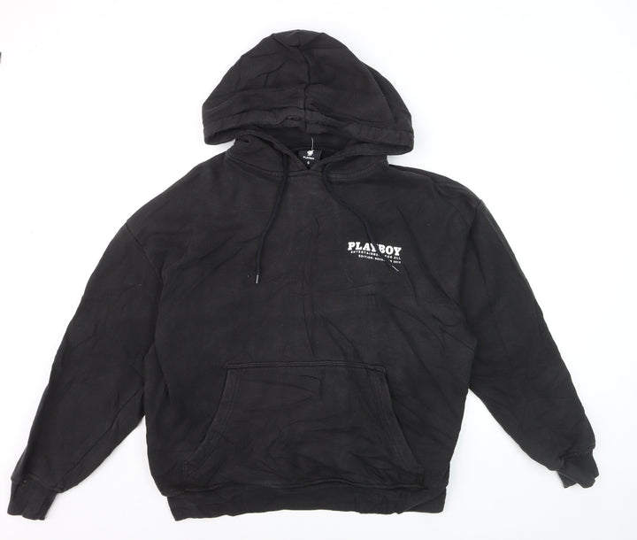 Playboy Men's Black Pullover Hoodie Small Graphic Print Cotton Blend
