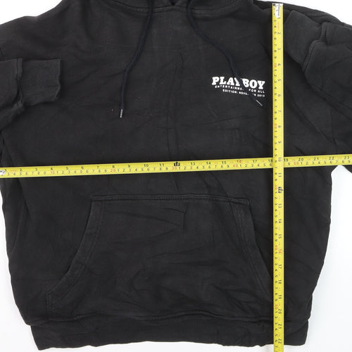 Playboy Men's Black Pullover Hoodie Small Graphic Print Cotton Blend