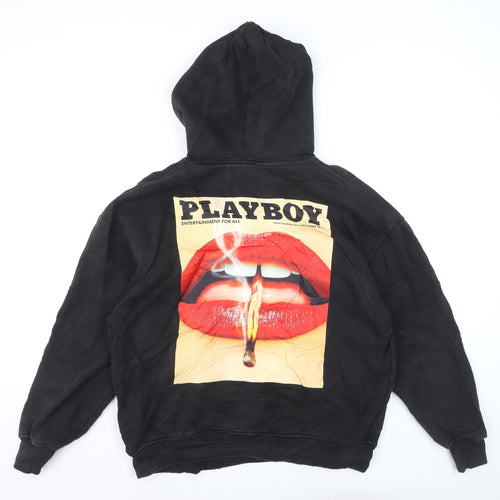 Playboy Men's Black Pullover Hoodie Small Graphic Print Cotton Blend