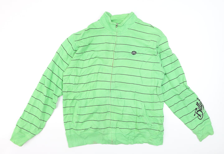 Billabong Men's Green Striped Full Zip Sweatshirt L