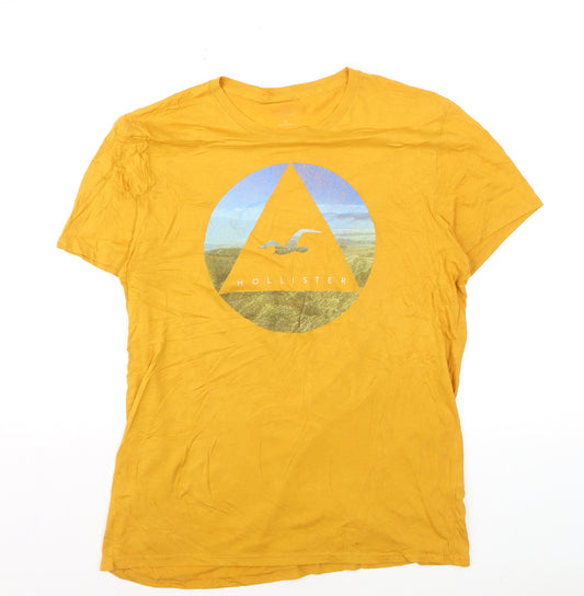 Hollister Men’s Yellow Graphic Crew Neck Short Sleeve T-Shirt Size M