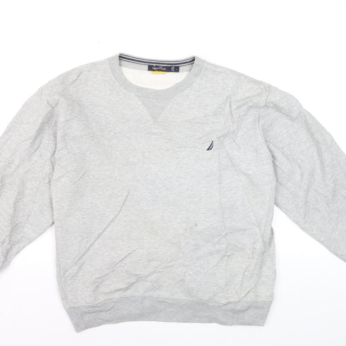 Nautica Men's Grey Crew Neck Pullover Sweatshirt L Regular Fit