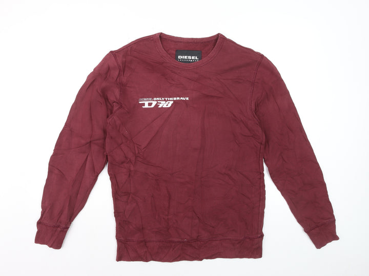 Diesel Men's Red Cotton Crew Neck Pullover Sweatshirt Size S