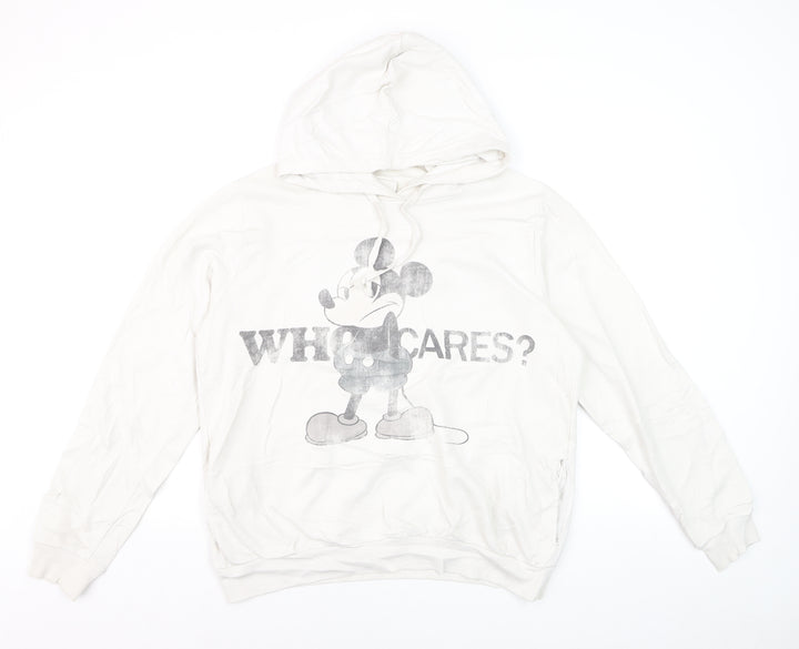 Disney Women White Mickey Mouse Pullover Hoodie XL Graphic Print