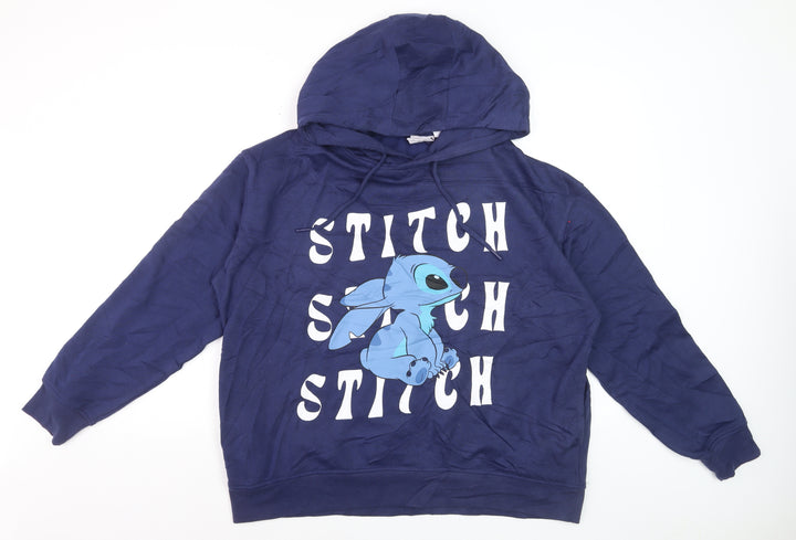 Disney Men's Blue Stitch Pullover Hoodie L Graphic Print
