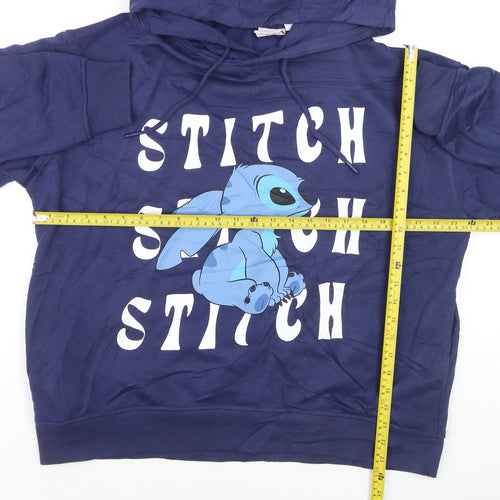 Disney Men's Blue Stitch Pullover Hoodie L Graphic Print