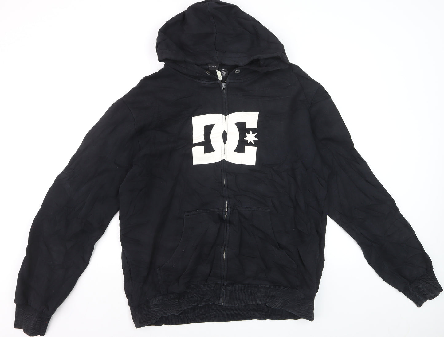 DC Mens Black XL Full Zip Hoodie Hooded Sweatshirt Logo Fleece