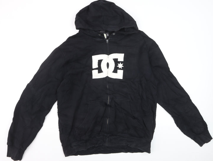 DC Mens Black XL Full Zip Hoodie Hooded Sweatshirt Logo Fleece