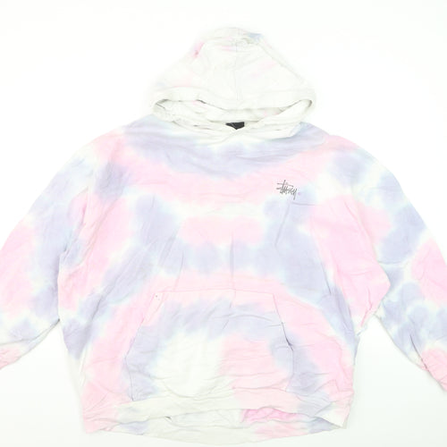 Stussy Womens Pink Tie-Dye Pullover Hoodie Size 10 Cotton Logo Print