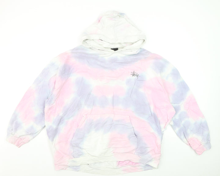 Stussy Womens Pink Tie-Dye Pullover Hoodie Size 10 Cotton Logo Print