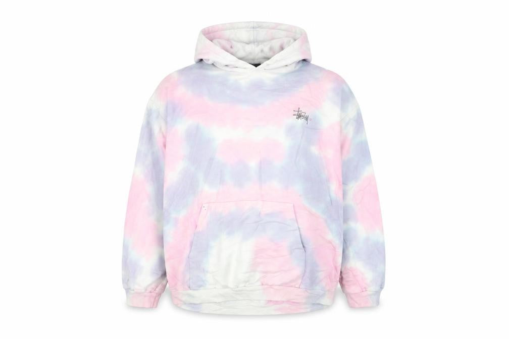 Stussy Womens Pink Tie-Dye Pullover Hoodie Size 10 Cotton Logo Print