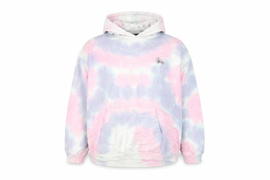 Stussy Womens Pink Tie-Dye Pullover Hoodie Size 10 Cotton Logo Print