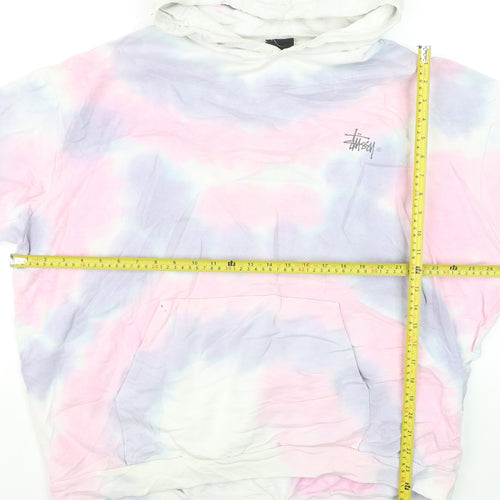 Stussy Womens Pink Tie-Dye Pullover Hoodie Size 10 Cotton Logo Print