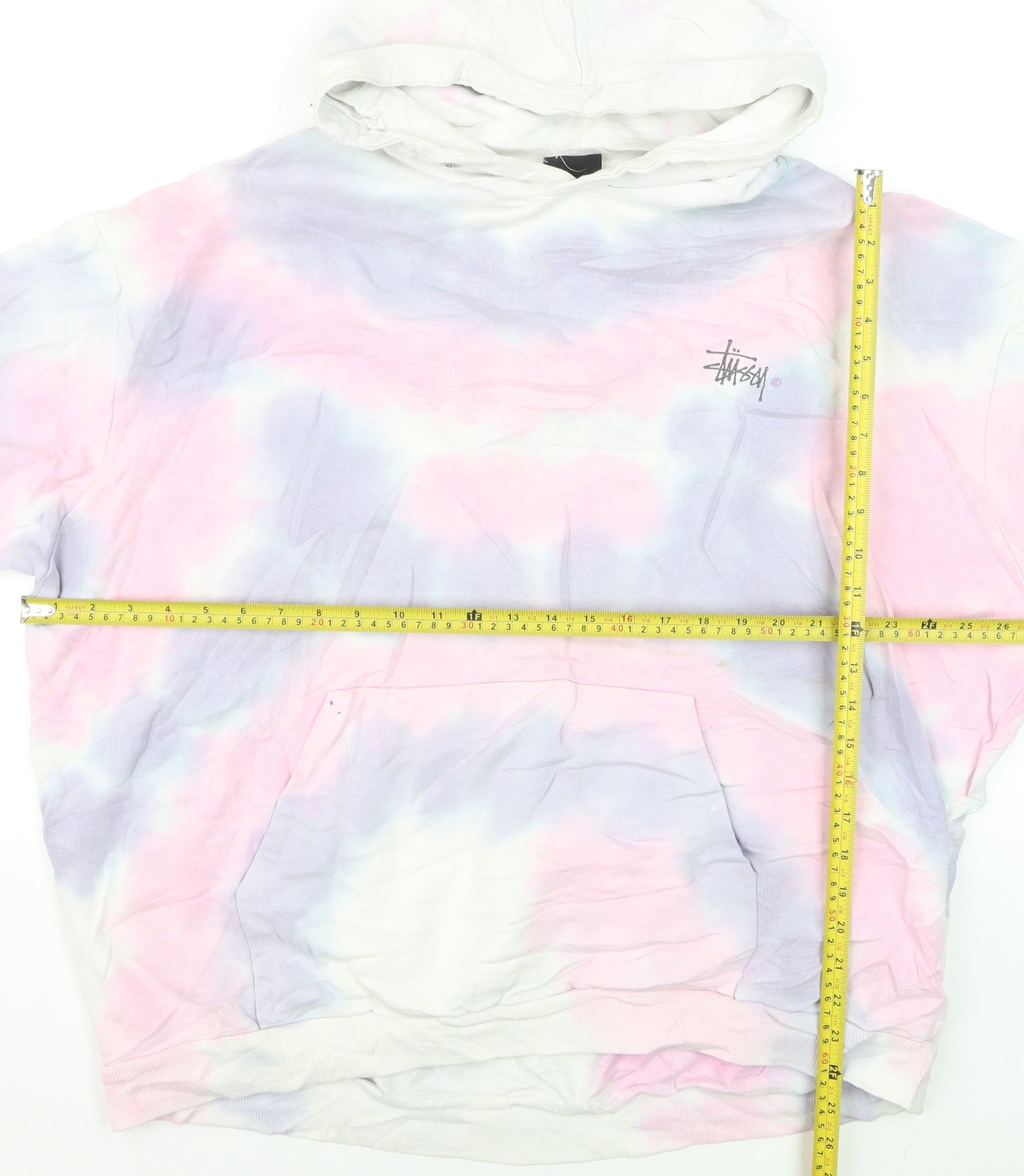 Stussy Womens Pink Tie-Dye Pullover Hoodie Size 10 Cotton Logo Print
