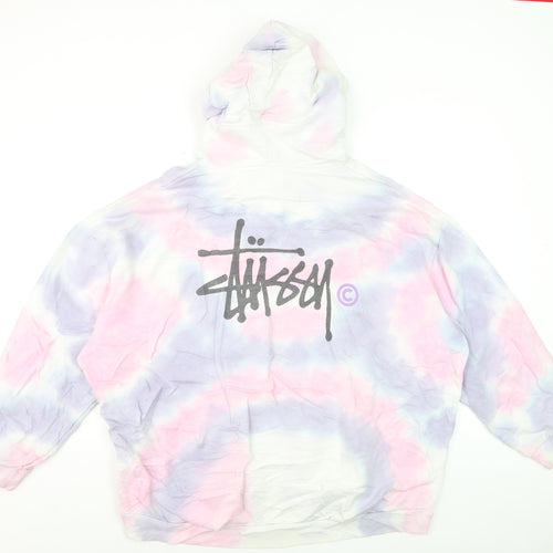 Stussy Womens Pink Tie-Dye Pullover Hoodie Size 10 Cotton Logo Print