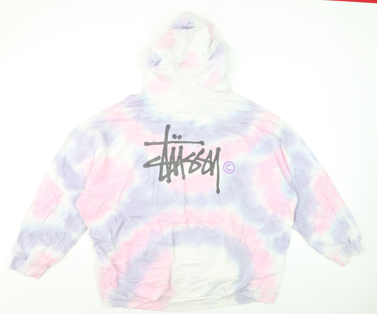 Stussy Womens Pink Tie-Dye Pullover Hoodie Size 10 Cotton Logo Print