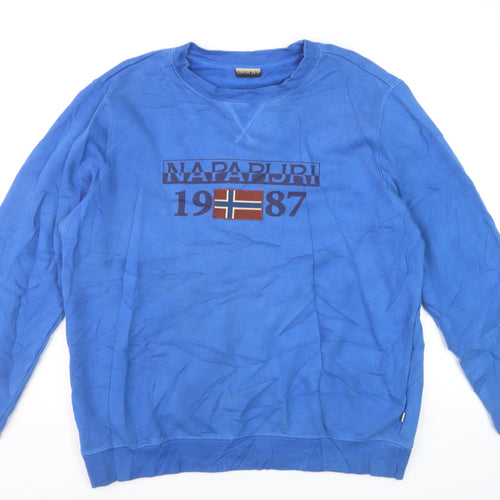Napapijri Men's Blue XL Pullover Sweatshirt Crew Neck Logo Top
