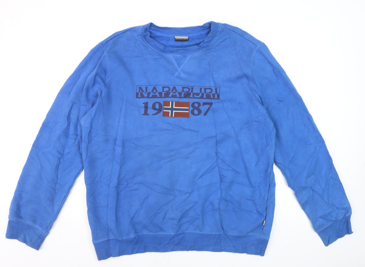 Napapijri Men's Blue XL Pullover Sweatshirt Crew Neck Logo Top