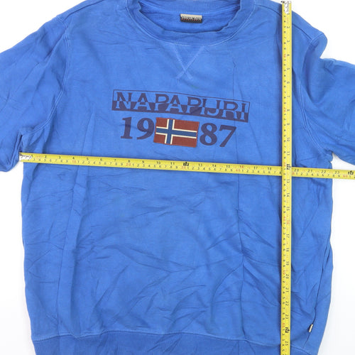 Napapijri Men's Blue XL Pullover Sweatshirt Crew Neck Logo Top
