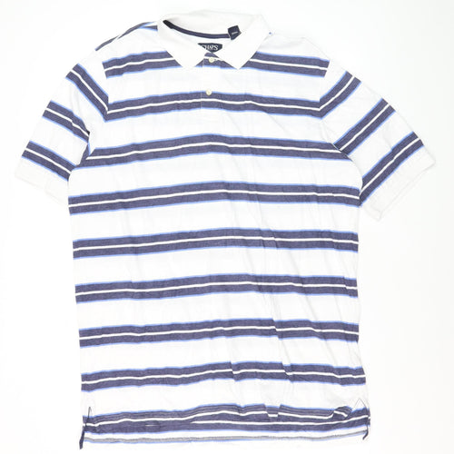Chaps Men's White Blue Striped Polo Shirt XLT Cotton Classic Fit