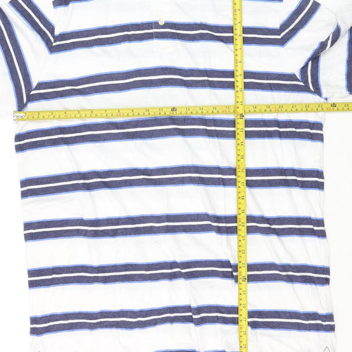 Chaps Men's White Blue Striped Polo Shirt XLT Cotton Classic Fit
