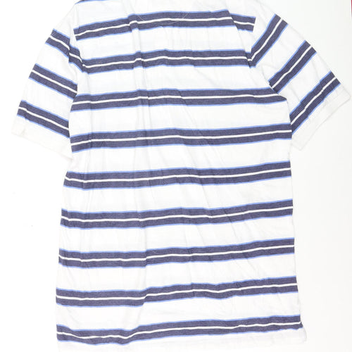 Chaps Men's White Blue Striped Polo Shirt XLT Cotton Classic Fit