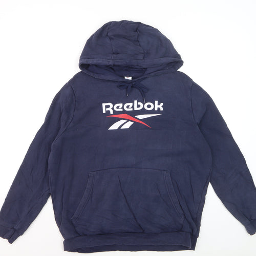 Reebok Men's Blue Pullover Hoodie L Logo Sportswear Fleece