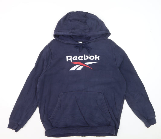 Reebok Men's Blue Pullover Hoodie L Logo Sportswear Fleece