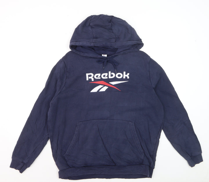 Reebok Men's Blue Pullover Hoodie L Logo Sportswear Fleece