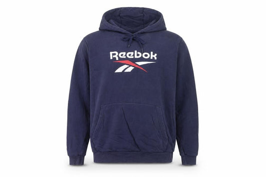 Front view of Reebok Men's Blue Pullover Hoodie L Logo Sportswear Fleece
